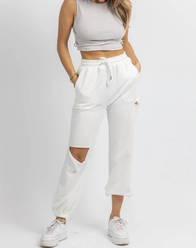 Hey Babe Marble Ripped Drawstring Jogger In White