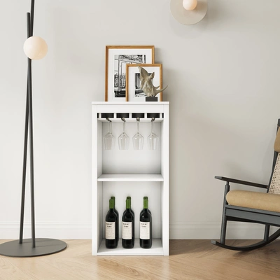 Simplie Fun Brown Walnut Color Modular Wine Bar Cabinet In White