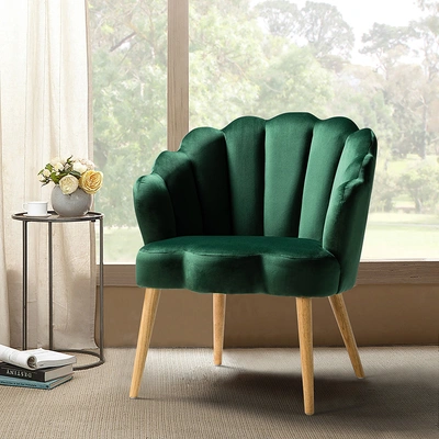 Simplie Fun Flora Scalloped Velvet Arm Chair Green