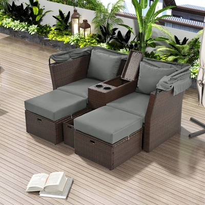 Simplie Fun 2seater Outdoor Patio Daybed Outdoor Double Daybed Outdoor Loveseat Sofa Set In Brown