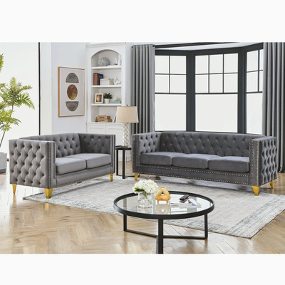 Simplie Fun 3seater + 2seater Combination Sofa. Grey Velv In Gray
