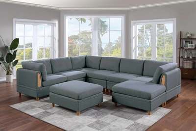 Simplie Fun 8pc Sectional Sofa Set Steel Dorris Fabric Couch In Gray