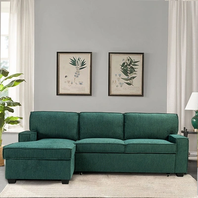 Simplie Fun Celadon Pull Out Sleeper Sofa Chaise Teal In Green