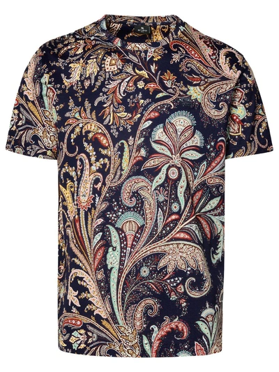 Etro Blue Cotton T-shirt In Multicolor