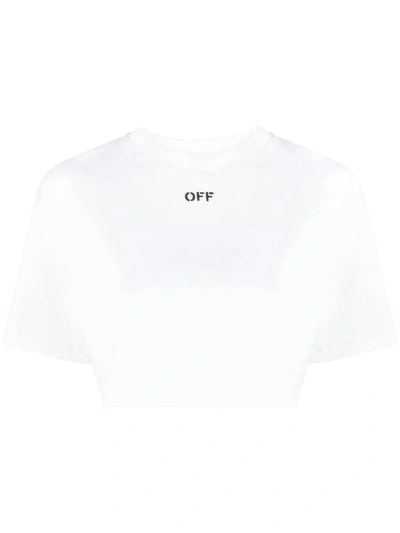 Off-white Cropped Off-print T-shirt In Blanco