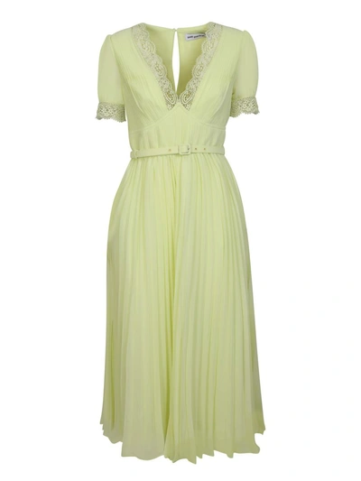 Self-portrait Chiffon Midi Dress With Lace Detail In Yellow