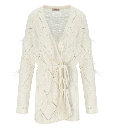 Twinset Off-white Cardigan With Feathers