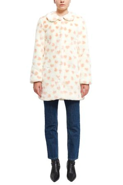 Hvn Opening Ceremony Courtney Faux Fur Coat In Pink Heart On White