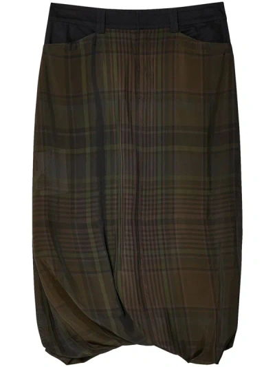 Lemaire Checked Twisted-hem Skirt In Mu181 Dark Brown/marine