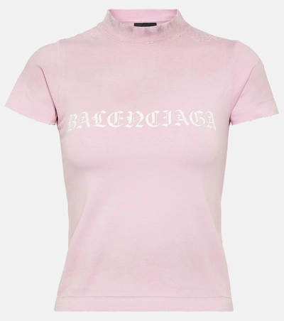 Balenciaga Cropped Cotton Jersey T-shirt In Light Pink/white