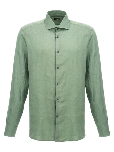 Zegna Linen Shirt In Green