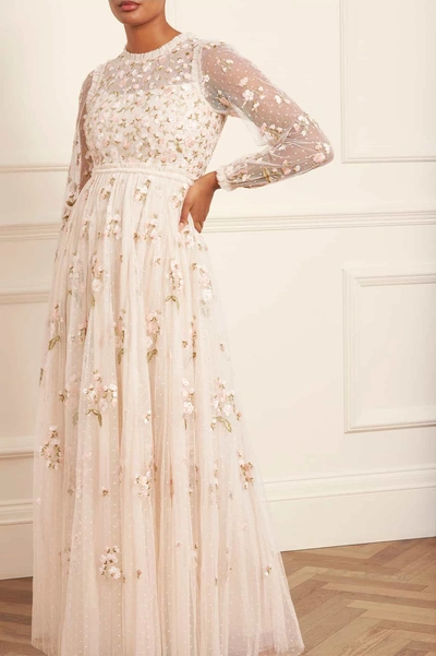 Needle & Thread Posy Round Neck Gown In Champagne