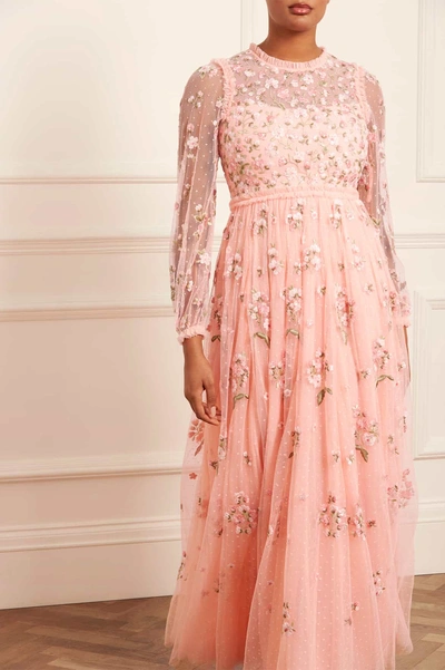 Needle & Thread Posy Embroidered Evening Gown In Coral