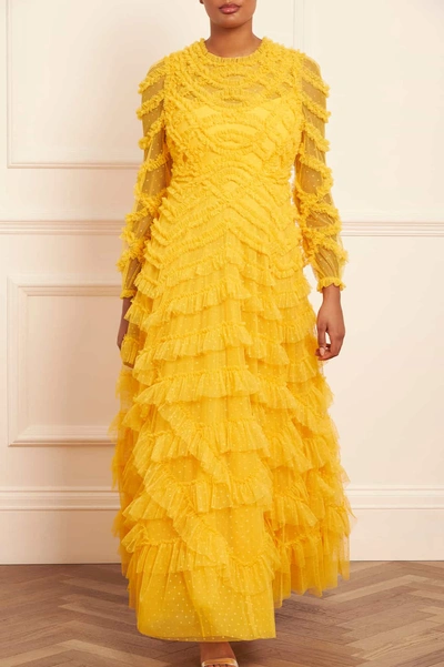 Needle & Thread Lana Round Neck Gown In Yellow