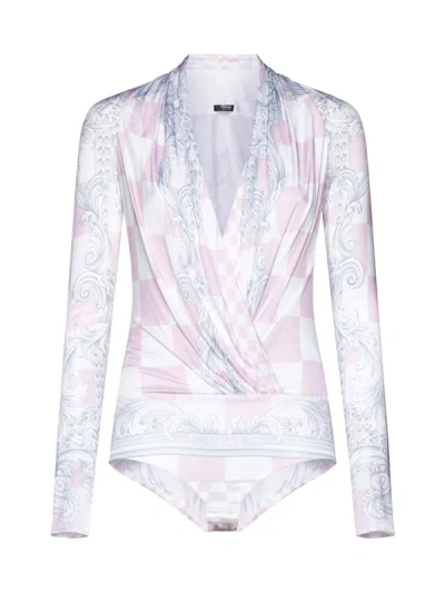 Versace Top In Pastel Pink + White + Silver