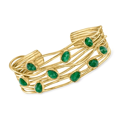 Ross-simons Emerald Highway Cuff Bracelet In 18kt Gold Over Sterling In Green