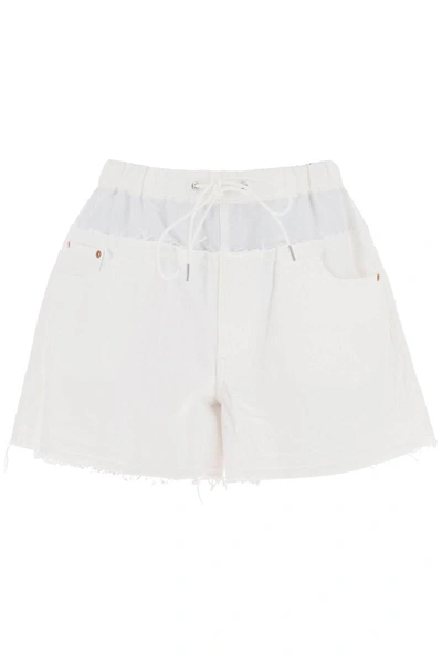 Sacai Hybrid Denim Shorts For Men In White