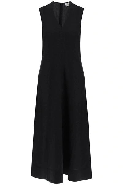 Totême Toteme Maxi Flared Dress With V-neckline In Black