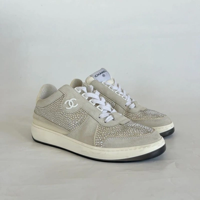 Pre-owned Chanel Calfskin Suede Crystal Womens Cc Sneakers, 38