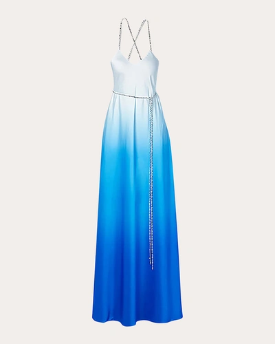Semsem Women's Crystal Dégradé Charmeuse Gown In White/blue Ombre