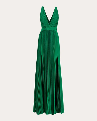 Semsem Women's Plissé V-neck Slit Maxi Dress In Green