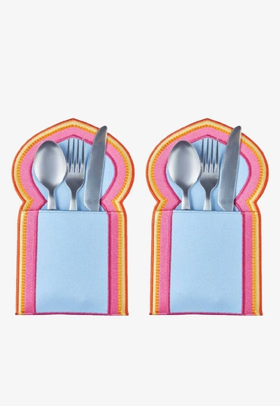 Stitch Arch Cutlery Pouch Set - Set Of 2 In Multicolor