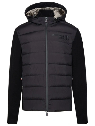Moncler Grenoble Tricot Cardigan In Polyester And Black Stretch Ripstop