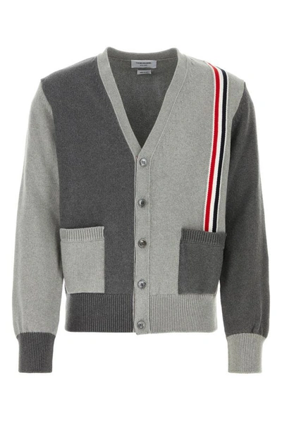 Thom Browne Man Two Tone Cotton Cardigan In Multicolor
