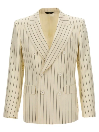 Dolce & Gabbana Pinstriped Double-breasted Blazer In White/black