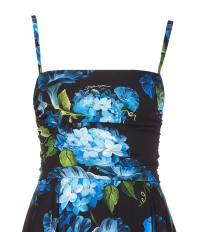 Dolce & Gabbana Flower Print Silk Midi Dress In Black