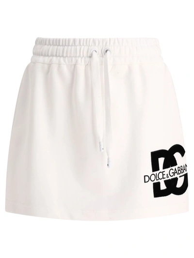 Dolce & Gabbana Jersey Miniskirt With Dg Logo Patch In White