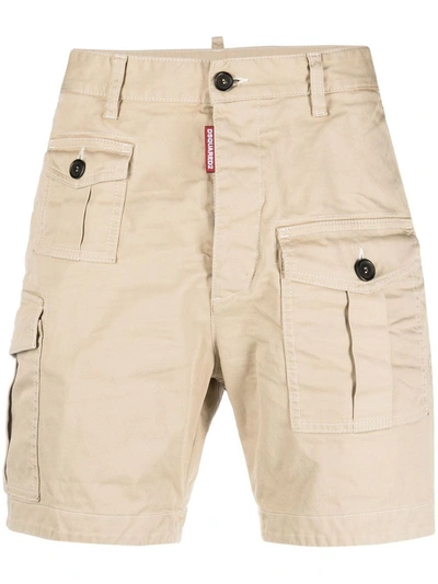 Dsquared2 Cotton Cargo Shorts In Stone