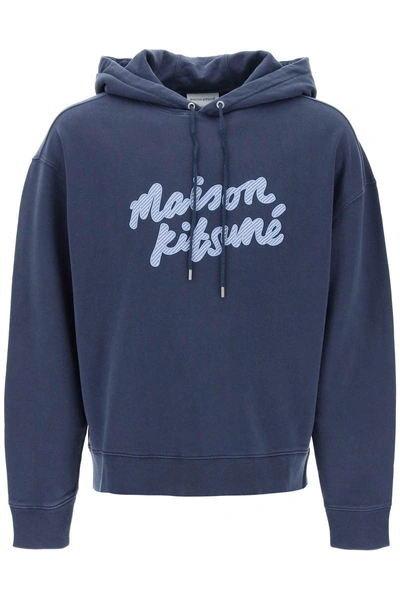 Maison Kitsuné Maison Kitsune Hooded Sweatshirt With Embroidered Logo In Blue
