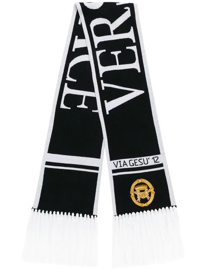 Versace Logo Wool Blend Jacquard Scarf In Black