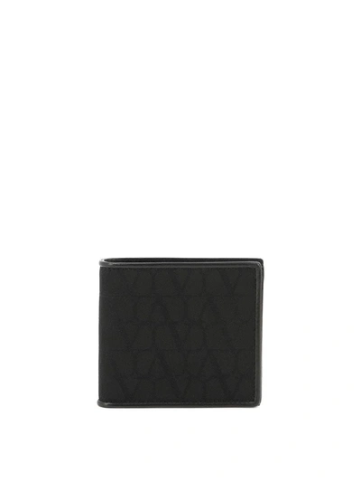 Valentino Garavani Wallet In Toile Iconographe Technical Fabric In Black