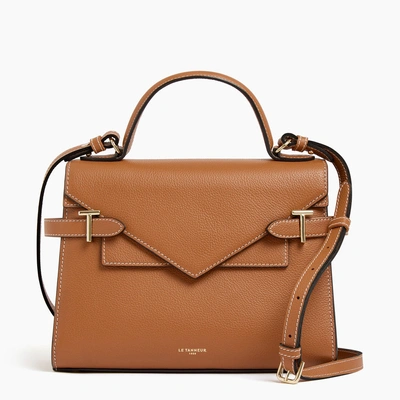 Le Tanneur Emilie Medium Double Flap Handbag Model In Grained Leather In Brown