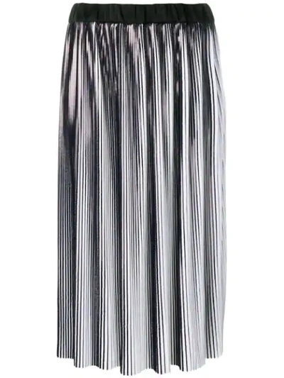 Balmain Pleated Midi Skirt In Noir/blanc C5101