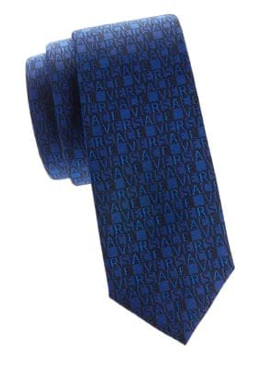 Versace Logo Silk Tie In Blue