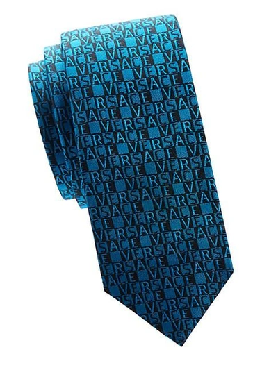 Versace Logo Silk Tie In Blue