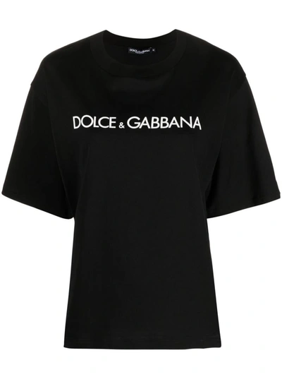 Dolce & Gabbana Logo-print Cotton T-shirt In Black For Women