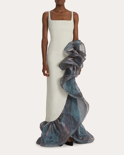 Safiyaa Women's Derry Ruffle Gown In Moonlit Ocean/silver