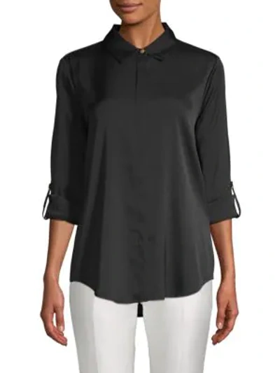 Donna Karan Women's Rolled-sleeve Stretch-silk Button-down Shirt In Ivory