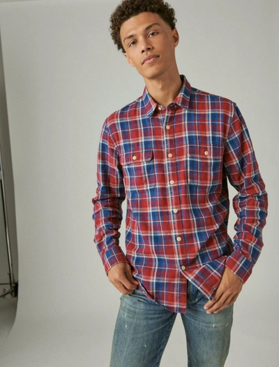 Lucky Brand Men's Plaid Indigo Long Sleeve Utility Shirt In Red