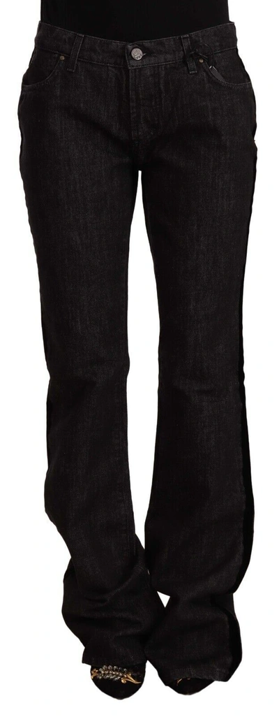 Gf Ferre' Mid Waist Cotton Blue Straight Boot Cut Women's Jeans In Black