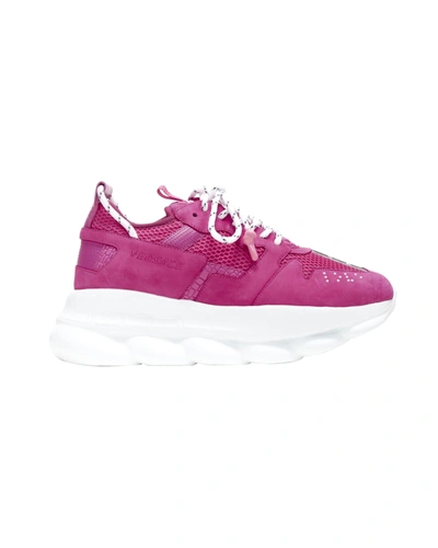 Versace New  Chain Reaction Blowzy Shocking Pink Suede Chunky Dad Sneaker