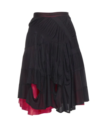 Comme Des Garçons Vintage Comme Des Garcons 1980's Black Red Shirred Ruffle Layered Flared Skirt