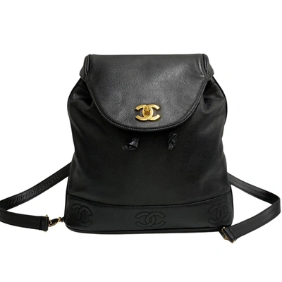 Pre-owned Chanel Leather Backpack Bag () In Black