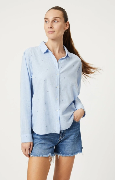 Mavi Button-down Long Sleeve Shirt In Navy Flower Dot Print In Light Blue