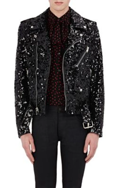 Saint Laurent Sequin embellished Leather Moto Jacket ModeSens