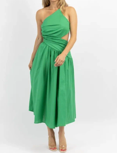 Luxxel Asymmetric Ruche Midi Dress In Palm Green